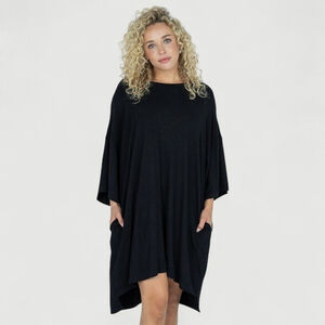 Foxy Kind Out of Pocket Oversized Ribbed Lounge Dress Black M